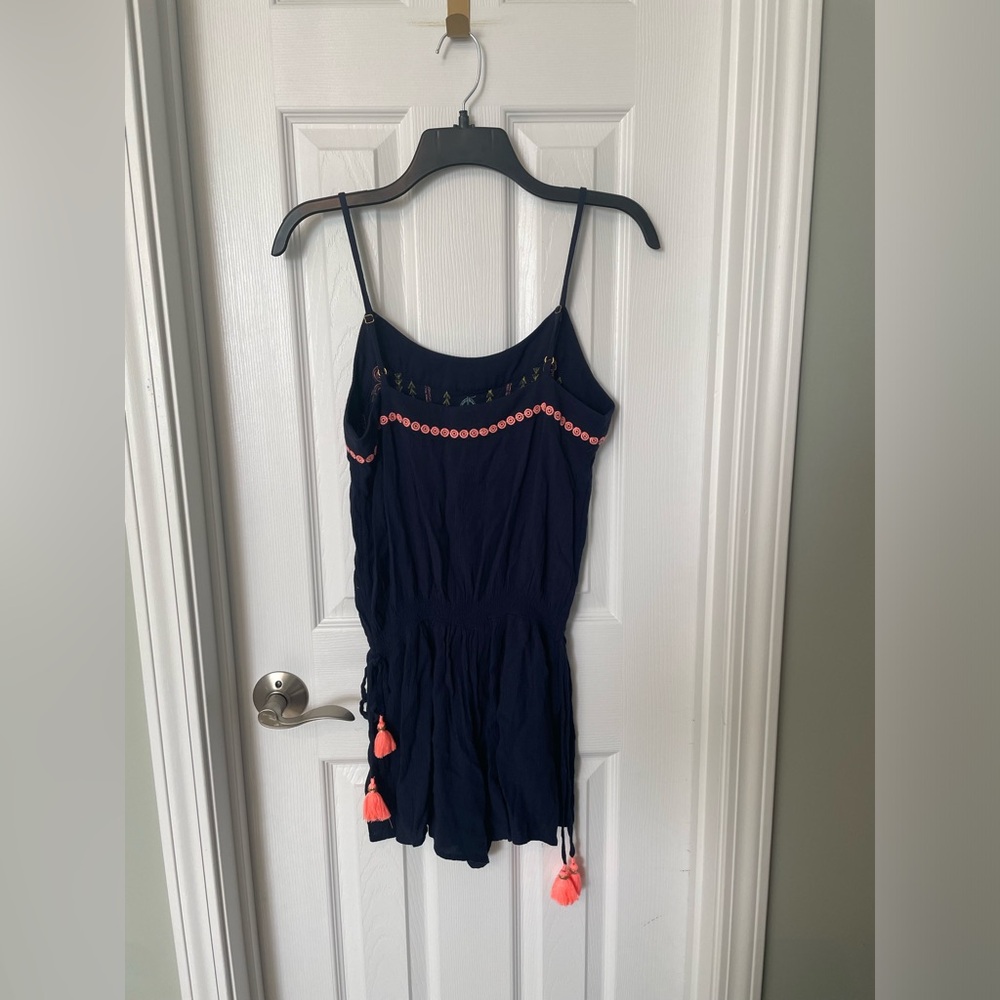 Lilly Pulitzer True Navy Beeler Romper - tribal embroidery and neon pink tassels - Picture 4 of 6